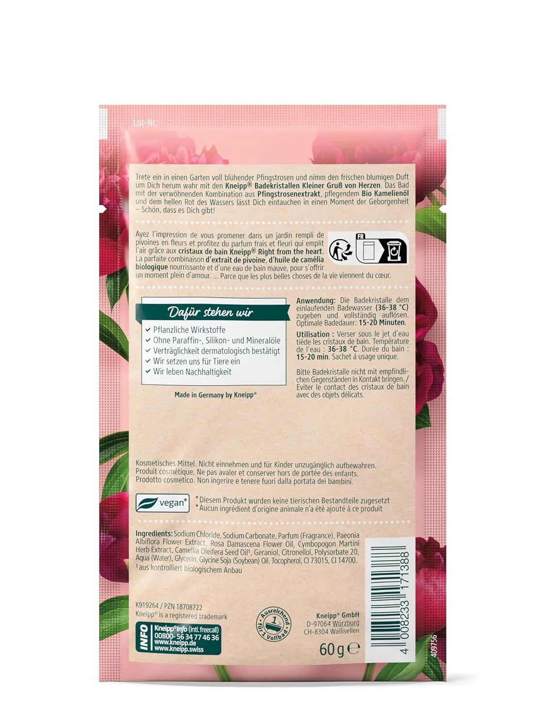 Соль для ванн Kneipp с экстрактом пиона и маслом камелии, 60 г — фото 2