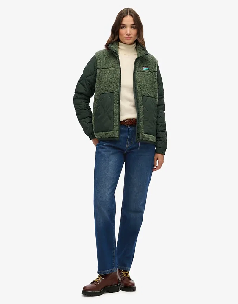 Гибридная куртка Superdry Sherpa из флиса лавра хаки — фото 4