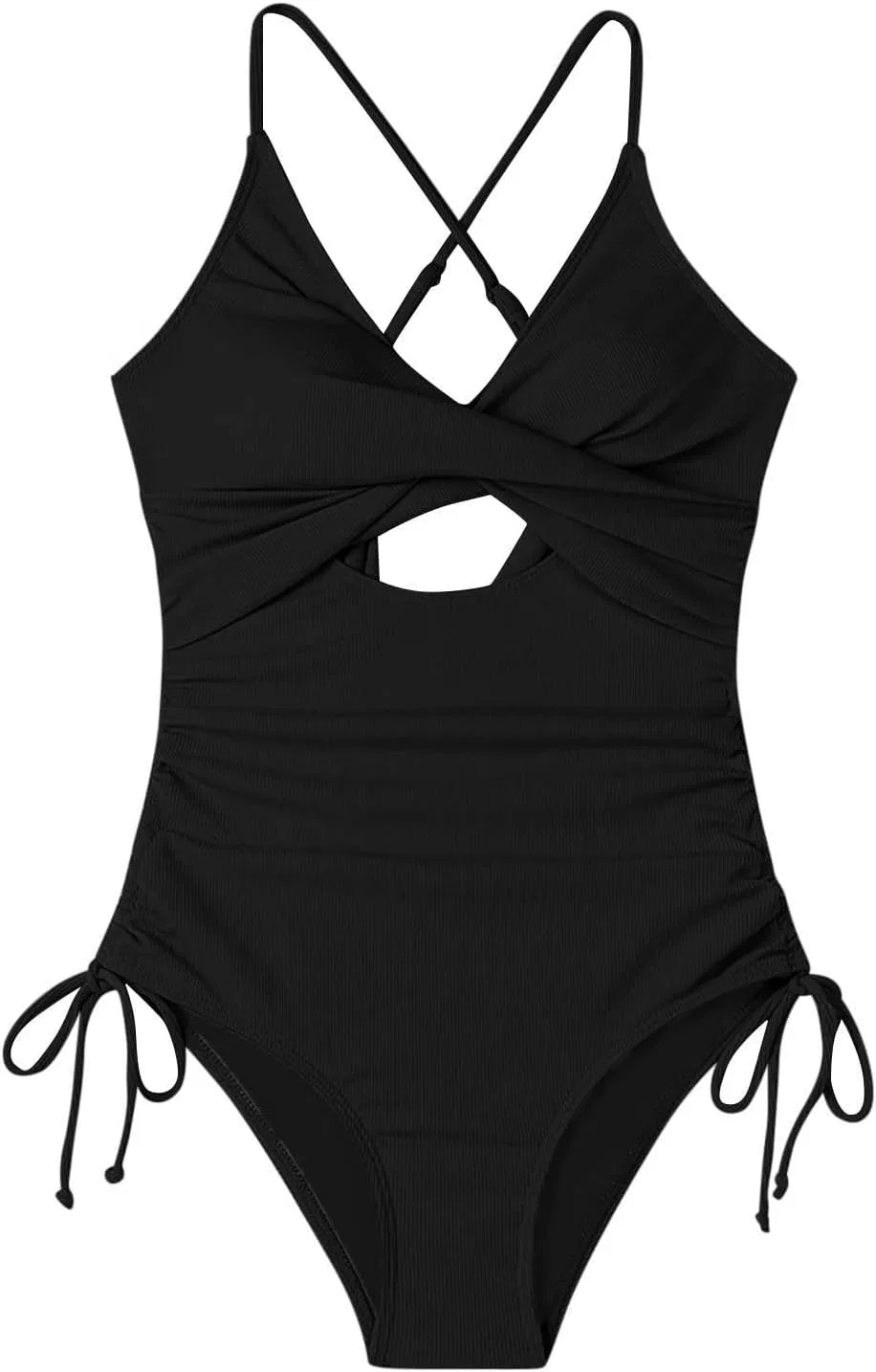 Женский слитный купальник с вырезами и драпировкой Ribbed, Black — фото 3