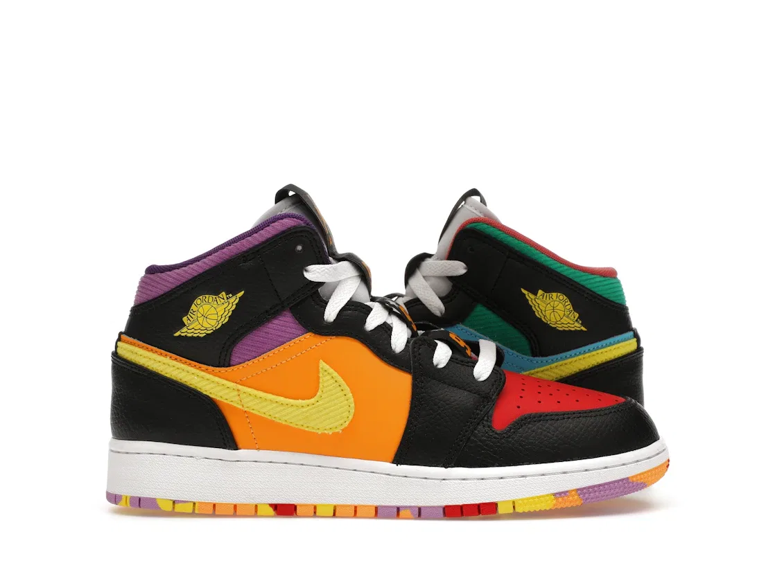 Детские кроссовки с принтом Jordan 1 Mid SS Six Championships Jordan, Black/Opti Yellow/University Red/Light Ultramarine/Sundial/Baltic Blue