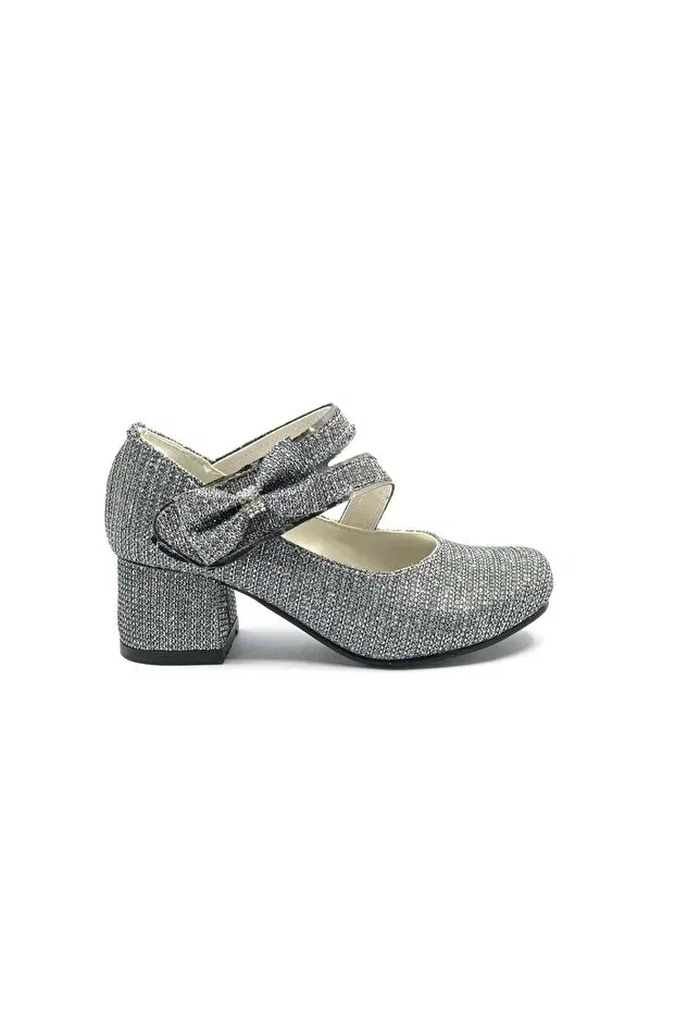 Детские туфли для девочек на низком каблуке с бантом Iremsu 7845 side ribbon girls' heeled children's shoes Kocamanlar, Platin — фото 2