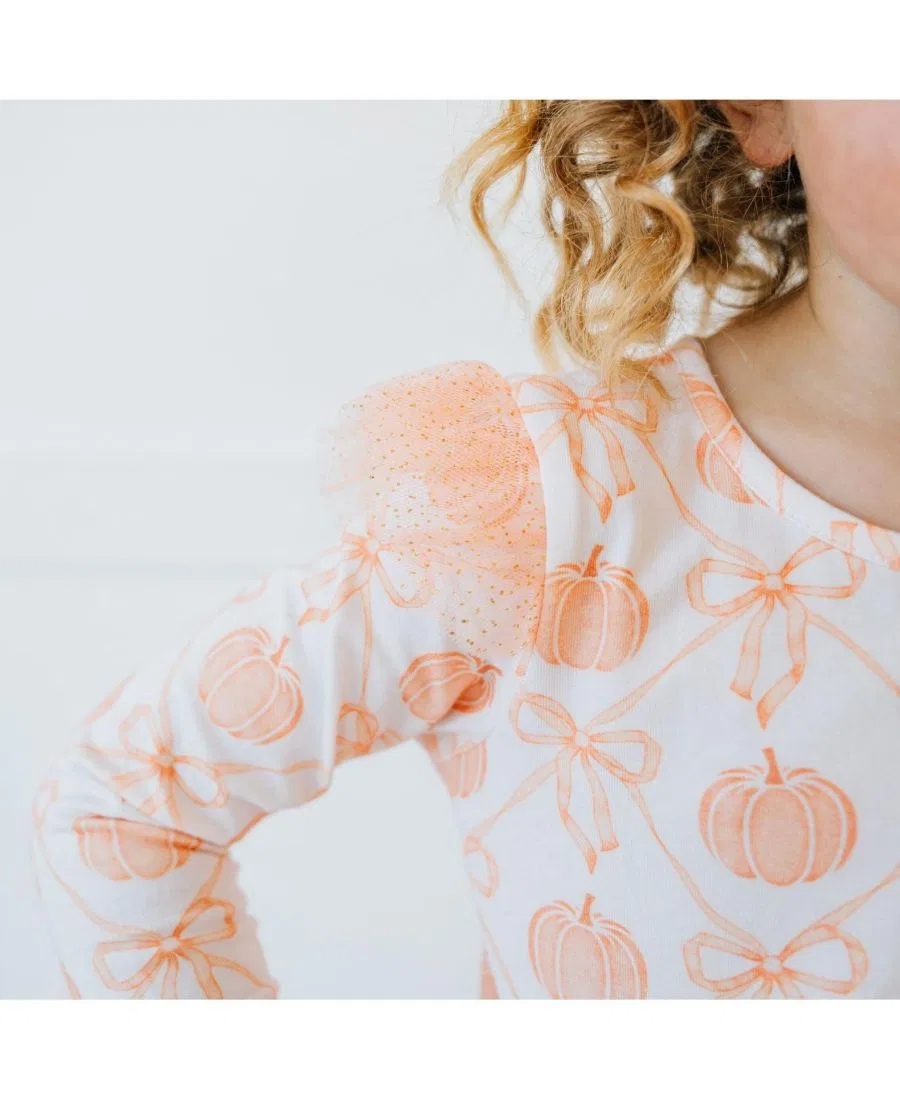 Платье с длинным рукавом и принтом Pumpkin Bow Trellis Sweet Wink, Soft Peach — фото 3
