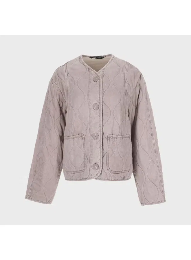Куртка хлопковая с тиснением Zara, фиолетовый — фото 2