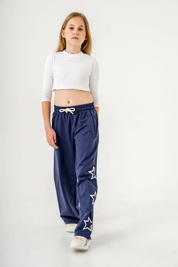 Детские спортивные штаны для девочек с принтом Bacak Yıldız Mışıl Kids, Navy Blue — фото 4