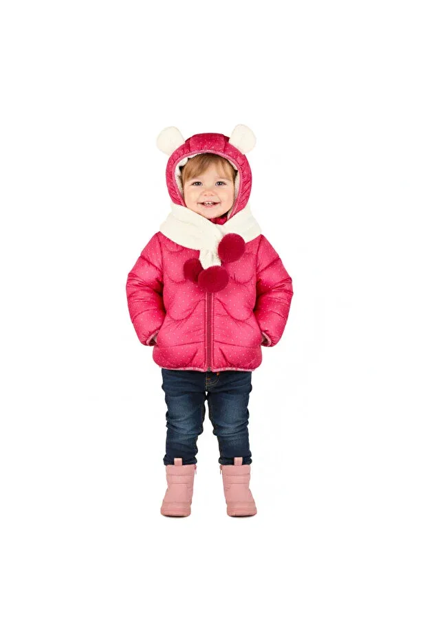 Детское пальто для девочек с принтом Pompom Collar And Hood Mdm, Pink