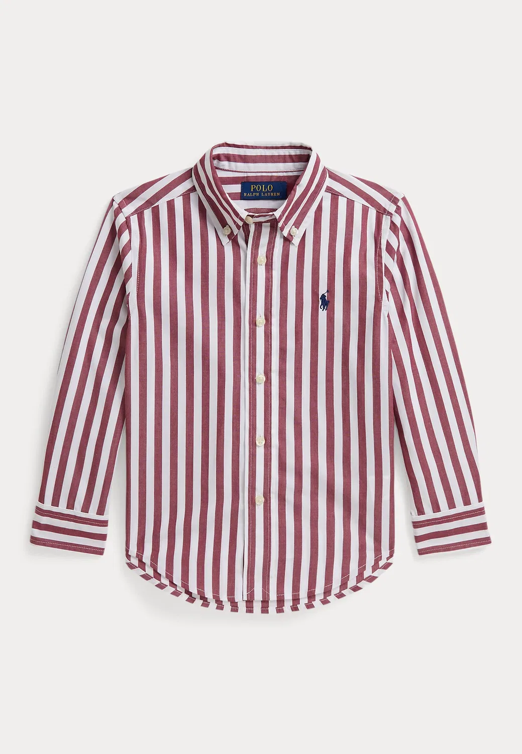 Полосатая хлопковая поплиновая рубашка, размер 2-7 лет Polo Ralph Lauren, Burgandy/White