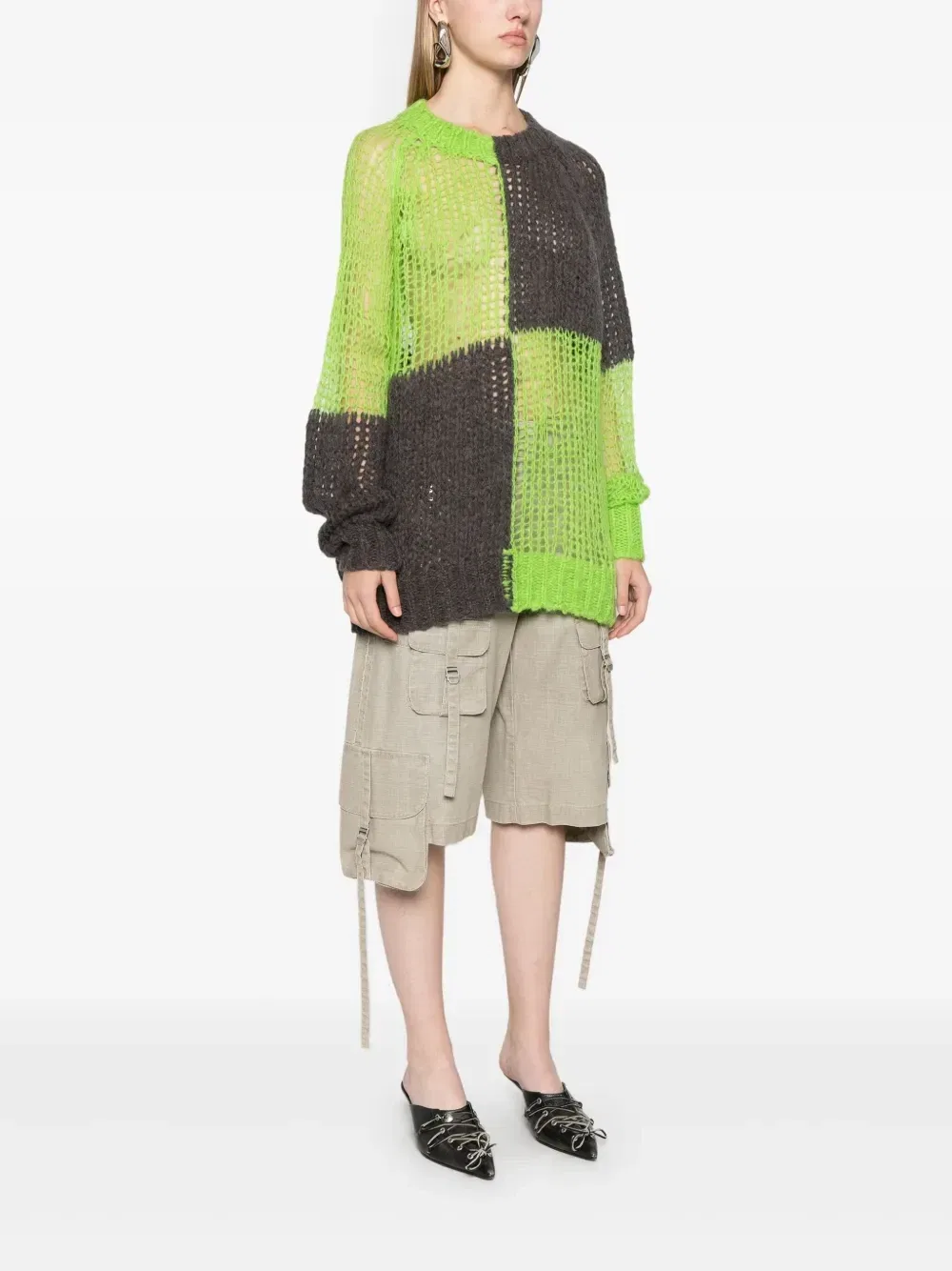 Свитер в клетку Acne Studios, зеленый — фото 3
