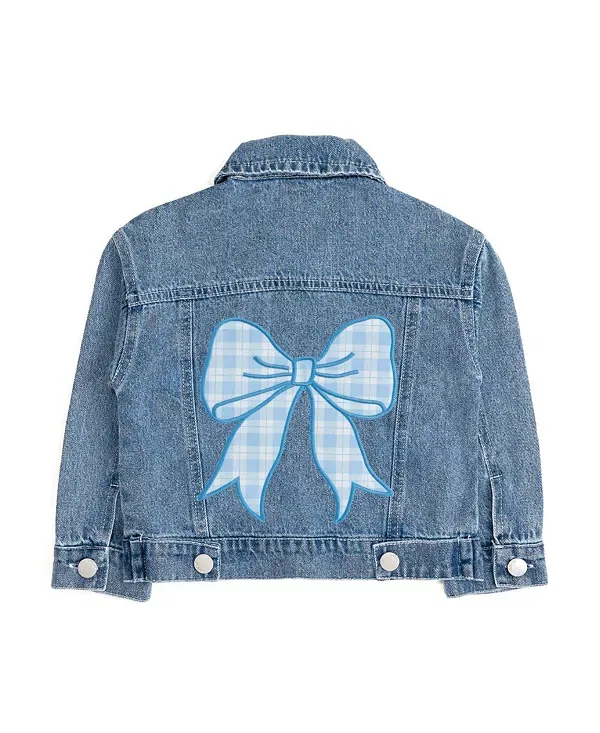 Детская джинсовая куртка для девочек с длинным рукавом Plaid Bow Patch Sweet Wink, Denim