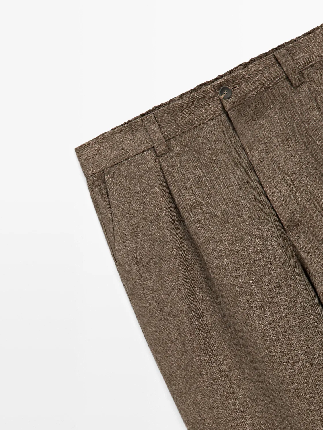 Льняные брюки в стиле "Total Look" с отделкой "елочкой" Massimo Dutti, Ochre — фото 4
