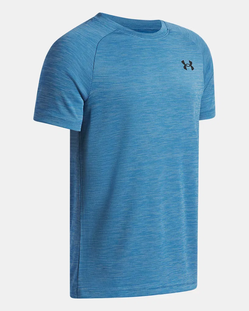 Футболка с коротким рукавом для мальчиков из переработанного полиэстера UA Tech Textured UnderArmour, Aegean Blue/Black — фото 3