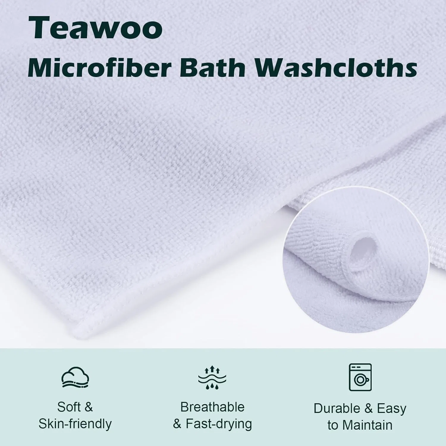Салфетки для лица и тела из микрофибры TEAWOO, 400 шт, 30x30 см, Белые — фото 4