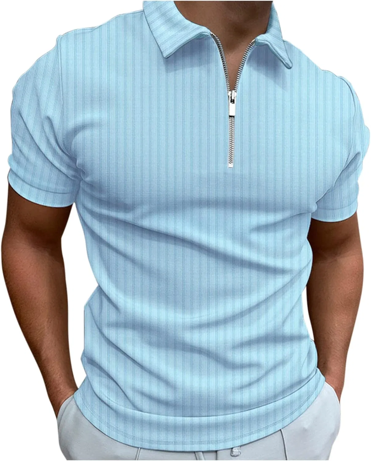 Мужское поло с текстурированным узором Generic, Light Blue