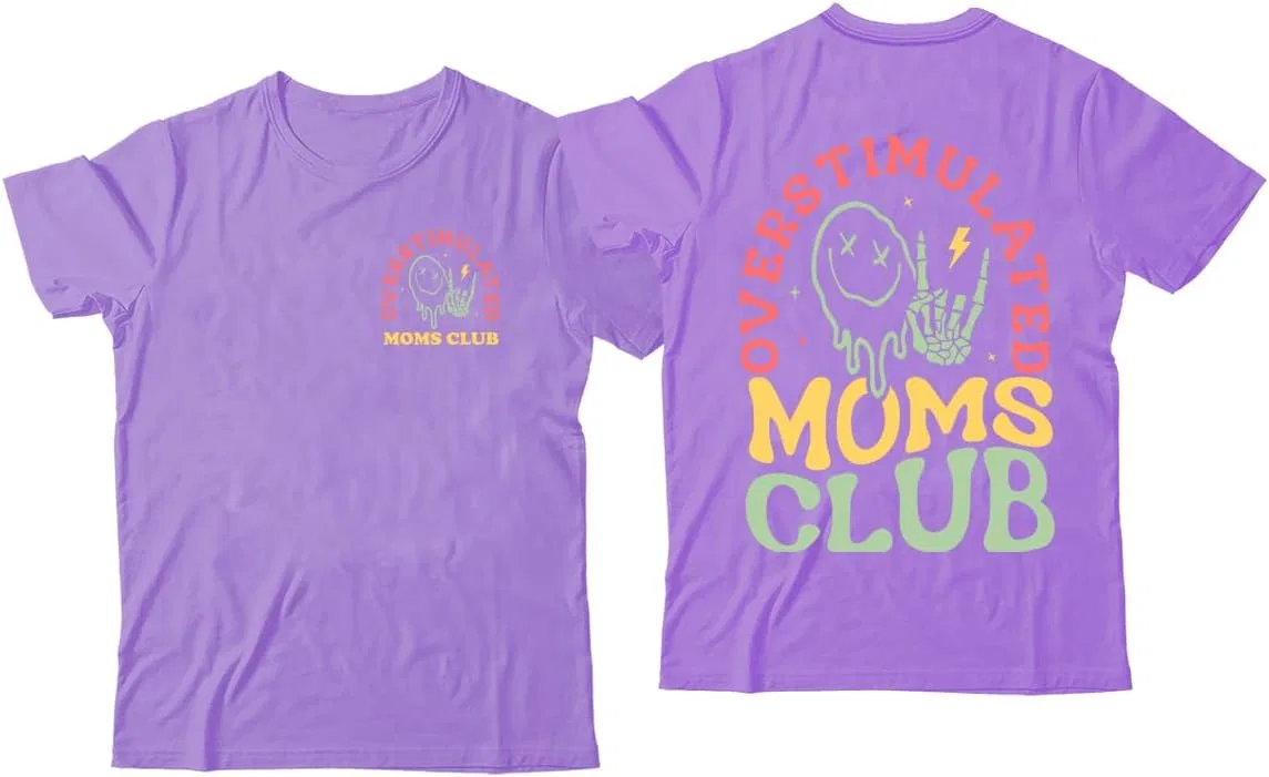 Футболка с принтом Overstimulated Moms Club, Purple