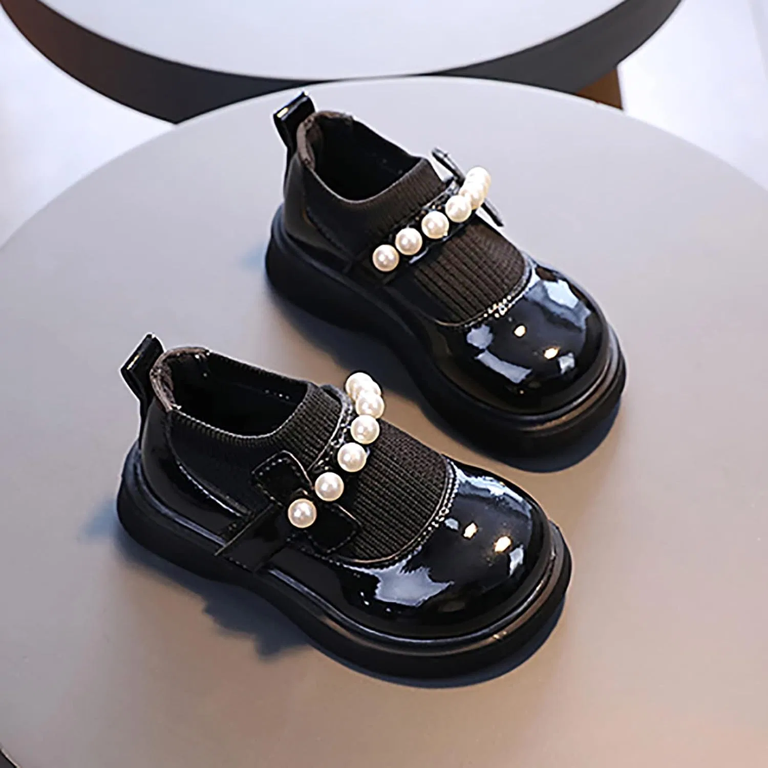 Детские туфли-балетки для девочек с принтом Kid Rain Shoes, Black — фото 3
