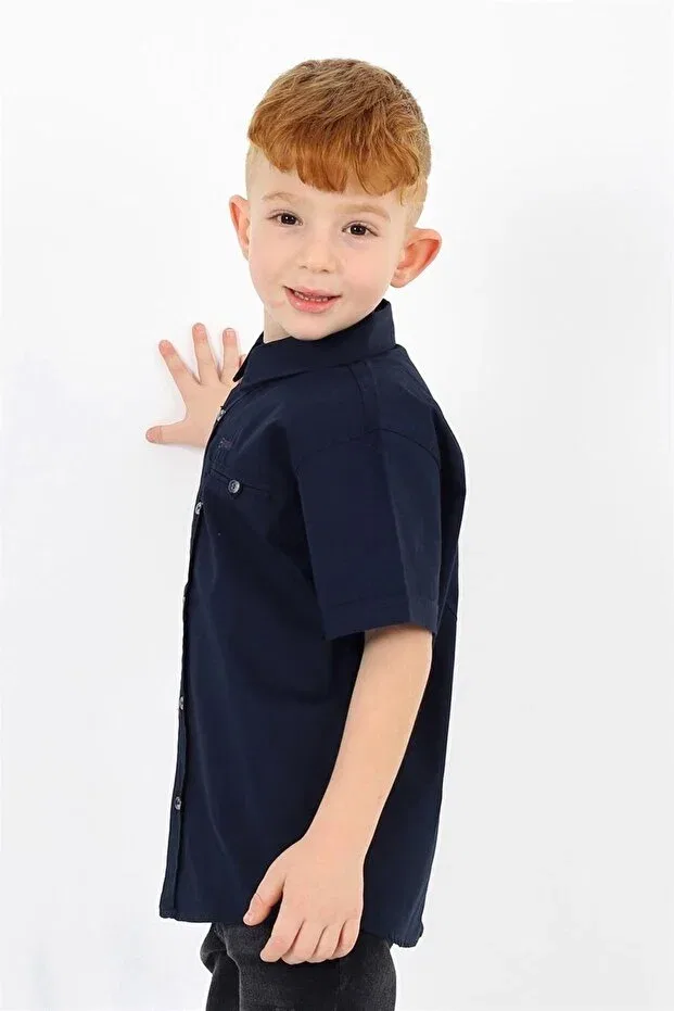 Детская рубашка для мальчиков с коротким рукавом Basics Banadamoda, Navy Blue — фото 4