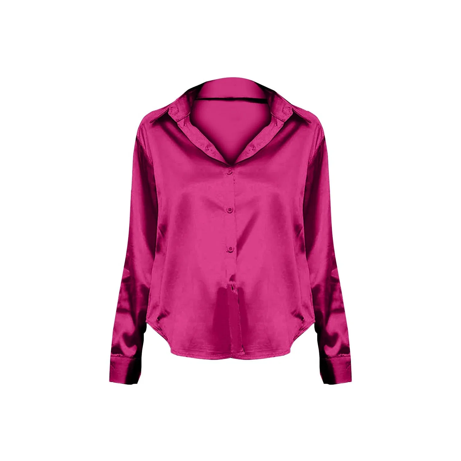 Женская блузка из атласа с длинным рукавом V-образным вырезом, Hot Pink — фото 4