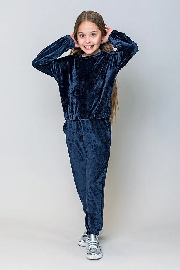 Детские спортивные штаны для девочек из вельвета Incity, Navy Blue — фото 4