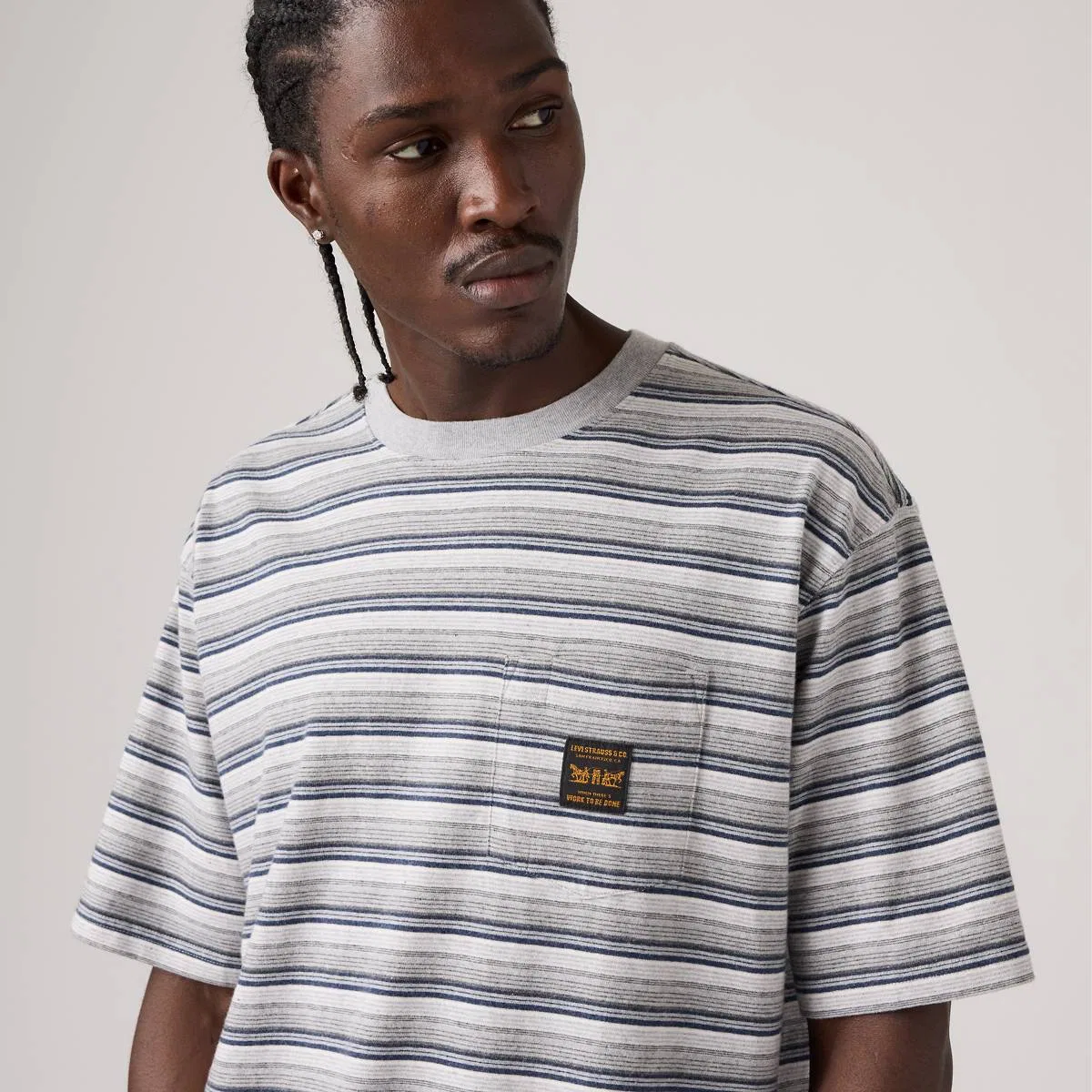 Рабочая футболка с коротким рукавом и карманом Levi's, Porter Stripe Medium Heather Grey - Multi-Color — фото 2