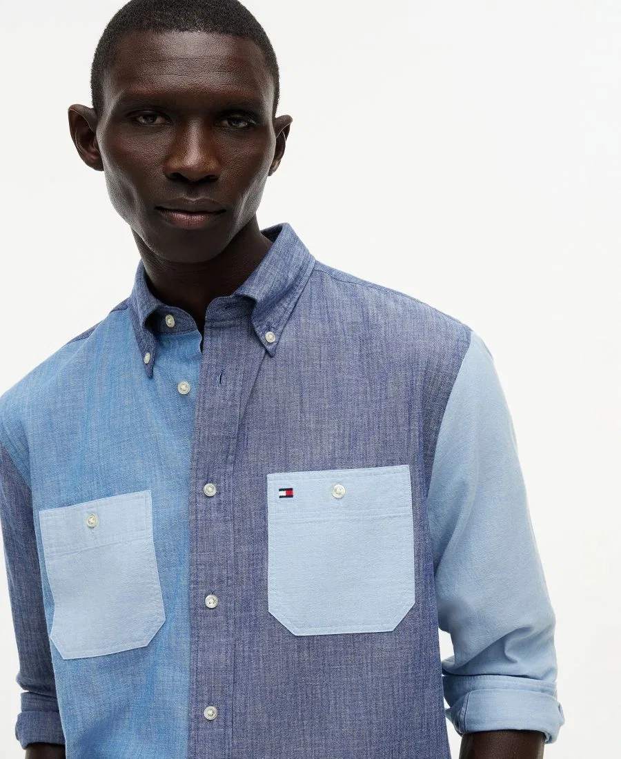 Рубашка с контрастной отделкой из хлопка, с длинным рукавом Tommy Hilfiger, Mid Blue Check — фото 3