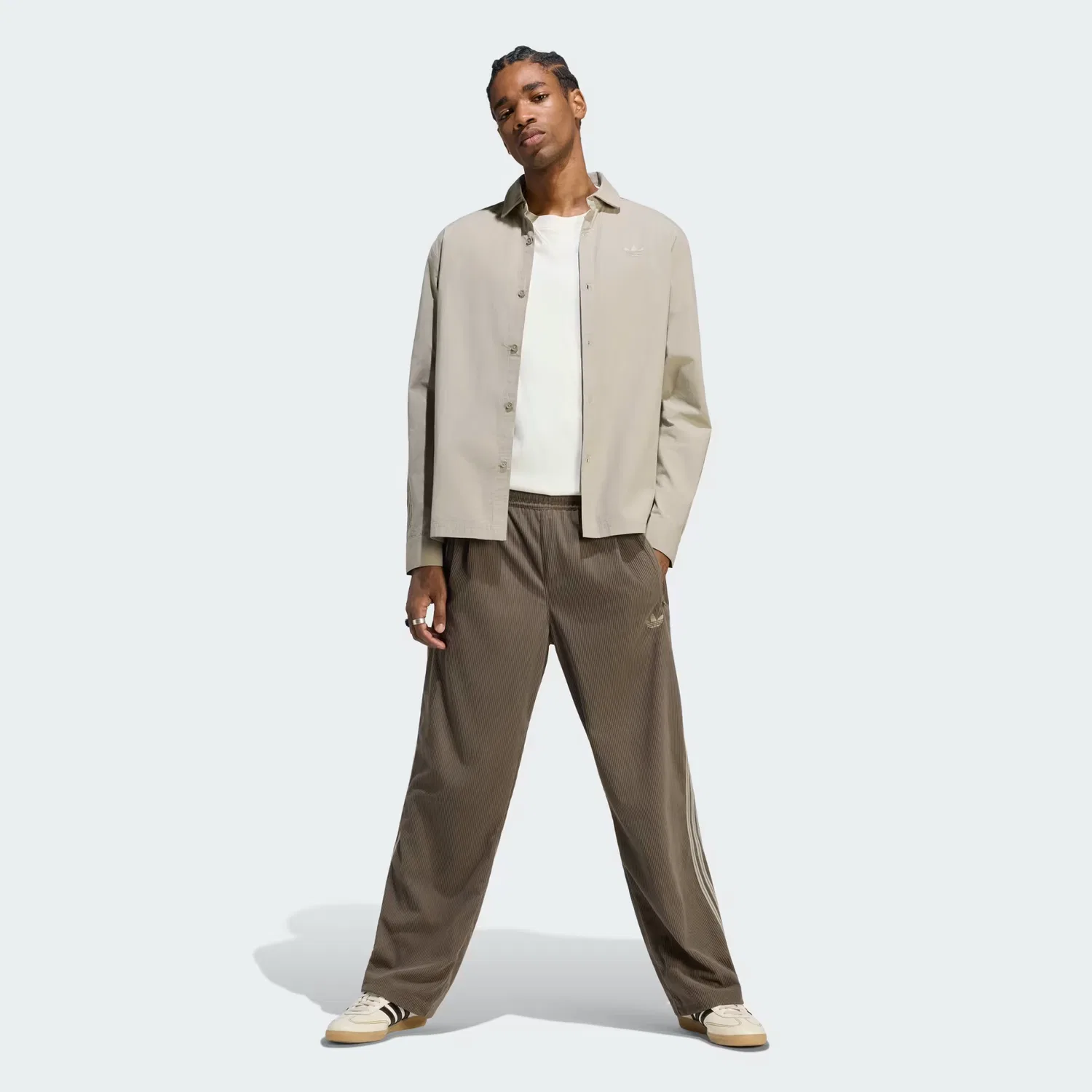 Мужская рубашка на пуговицах прямого кроя, 3-Stripes Button Up Shirt Adidas Originals, Silver Pebble — фото 3