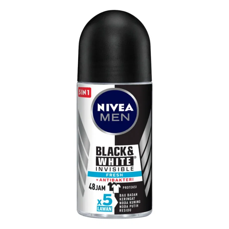 Мужской дезодорант-ролик 50 мл антибактериальный Nivea Men, Black & White Invisible Fresh + Antibakteri 48H