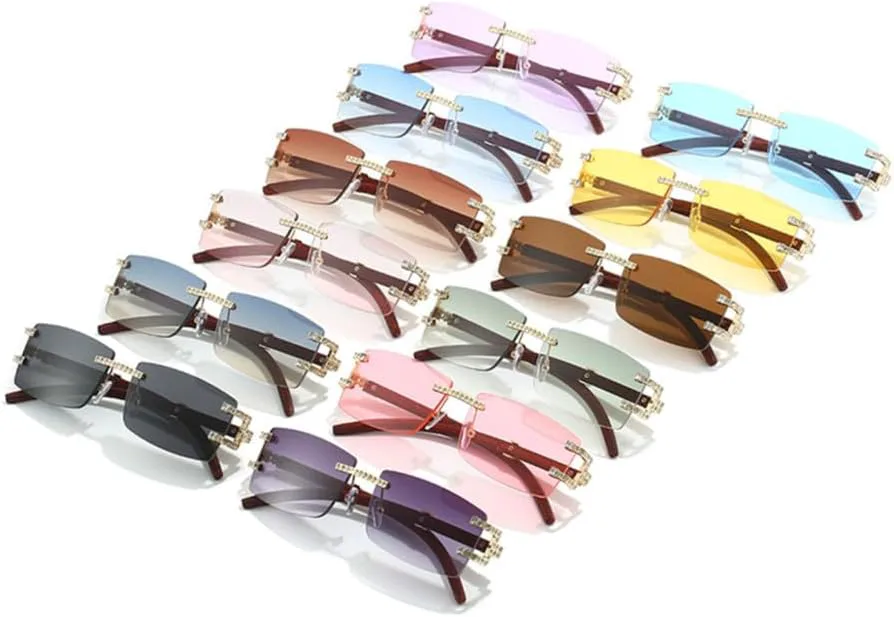 

Прямоугольные панк-солнцезащитные очки для женщин со стразами, без оправы, солнцезащитные очки для мужчин, защита от УФ-излучения UV400, без оправы HDUBFY, 8