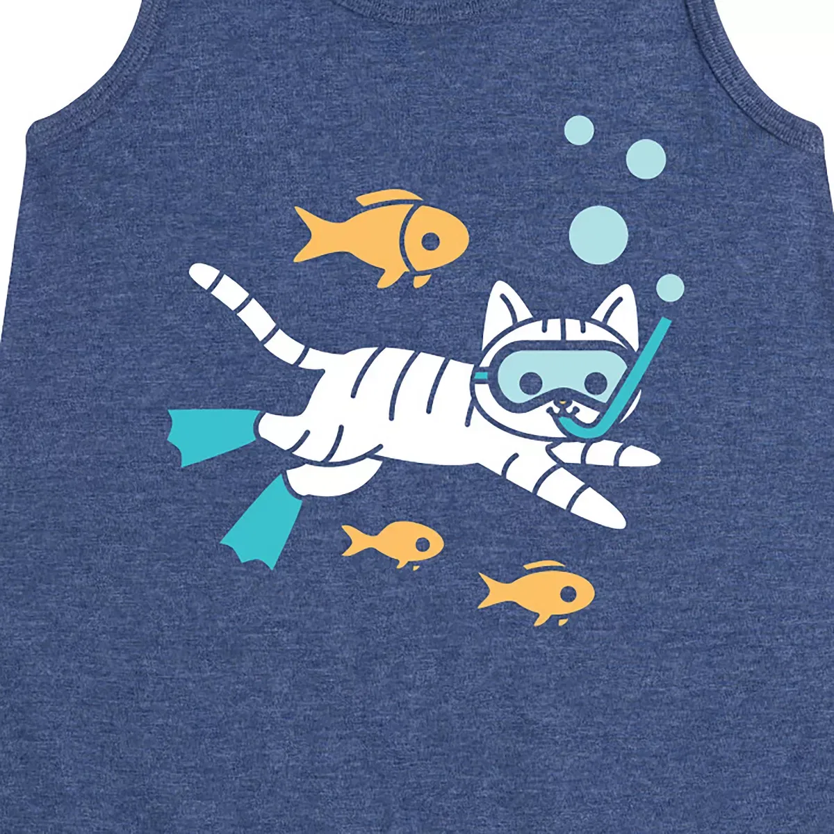 Детское платье-трапеция без рукавов с принтом Snorkel Cat Instant Message, Heather Navy — фото 2