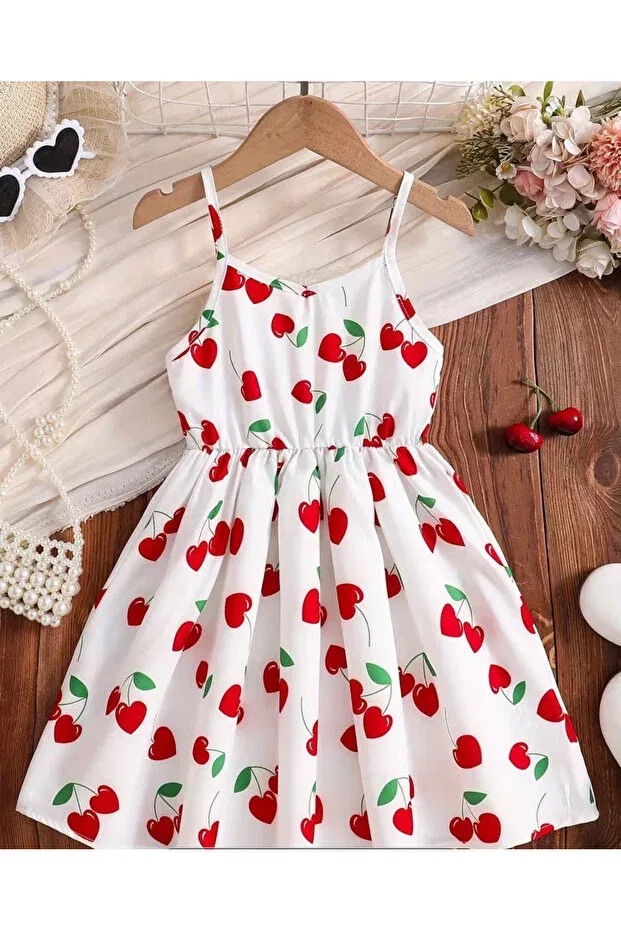 Детское платье для девочек с принтом Cherry patterned smok Allya Mini Dress, White — фото 2