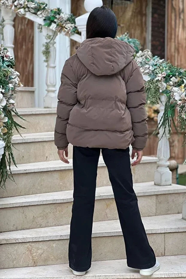 Детское зимнее пальто для девочек с капюшоном Zaziko Kids, Brown — фото 3