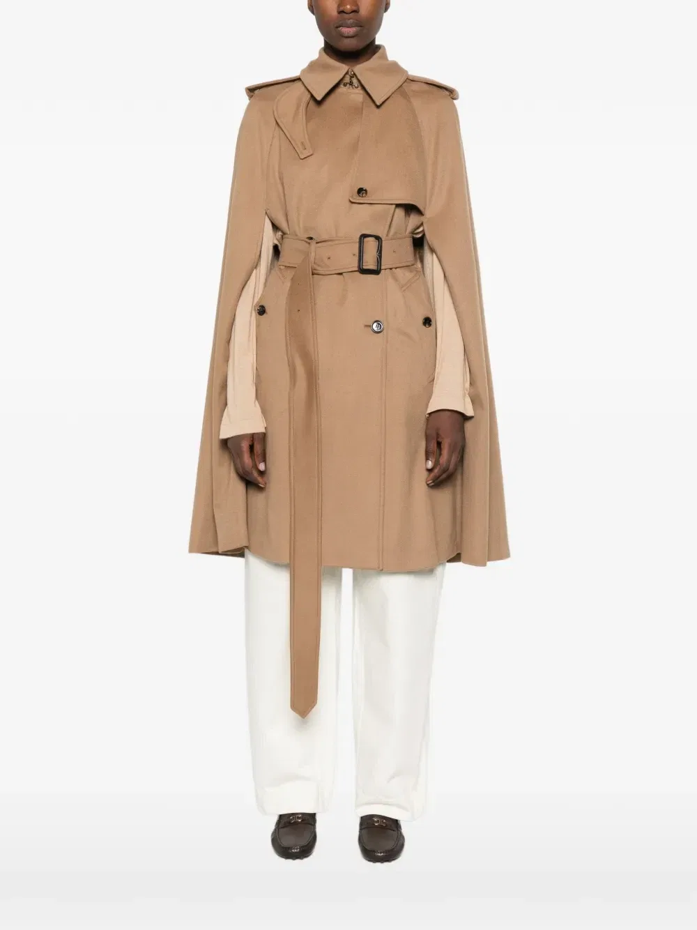 Кейп с поясом Burberry, бежевый — фото 3