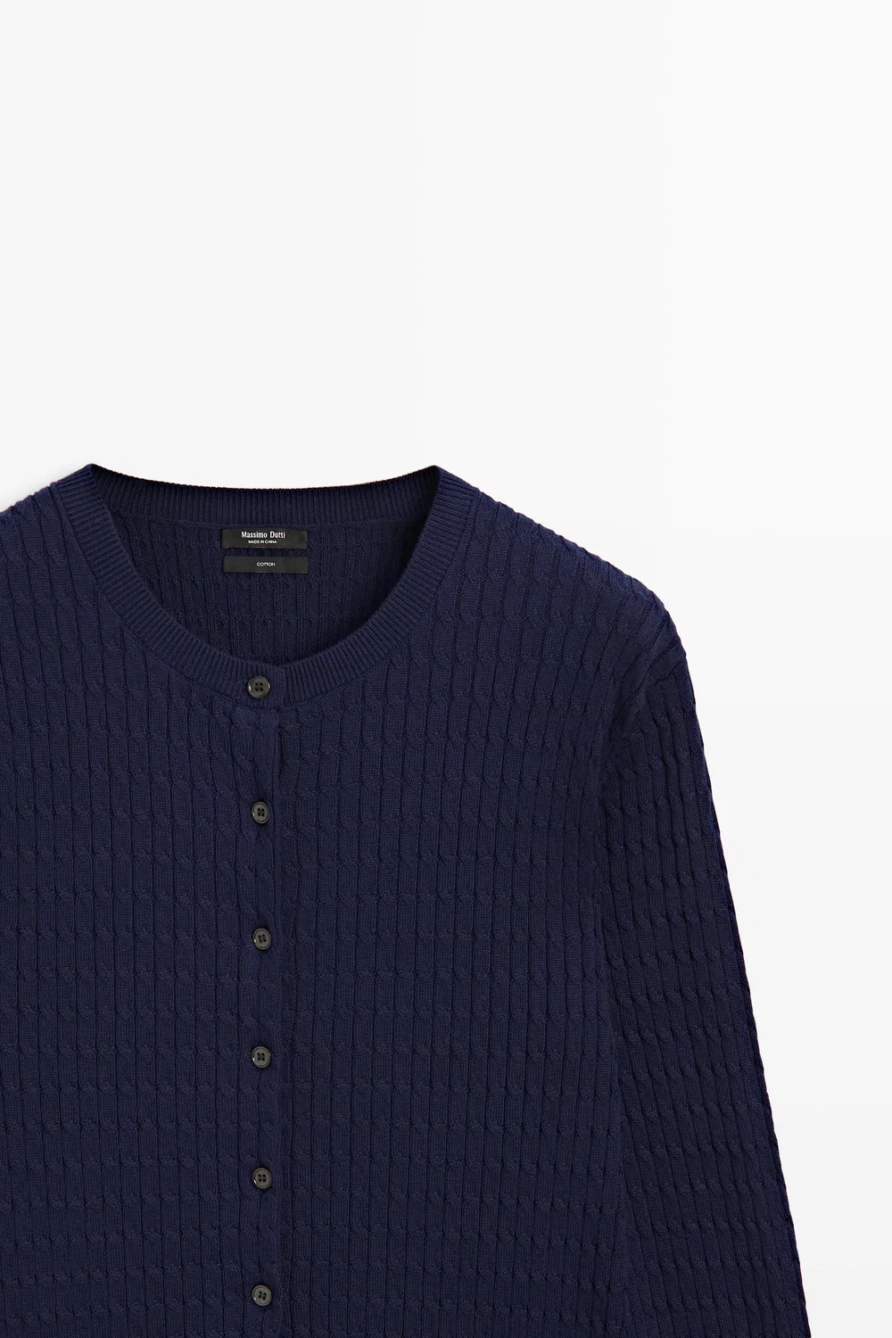 Кардиган Massimo Dutti 100% Cotton Braided Knit, глубокий синий — фото 4