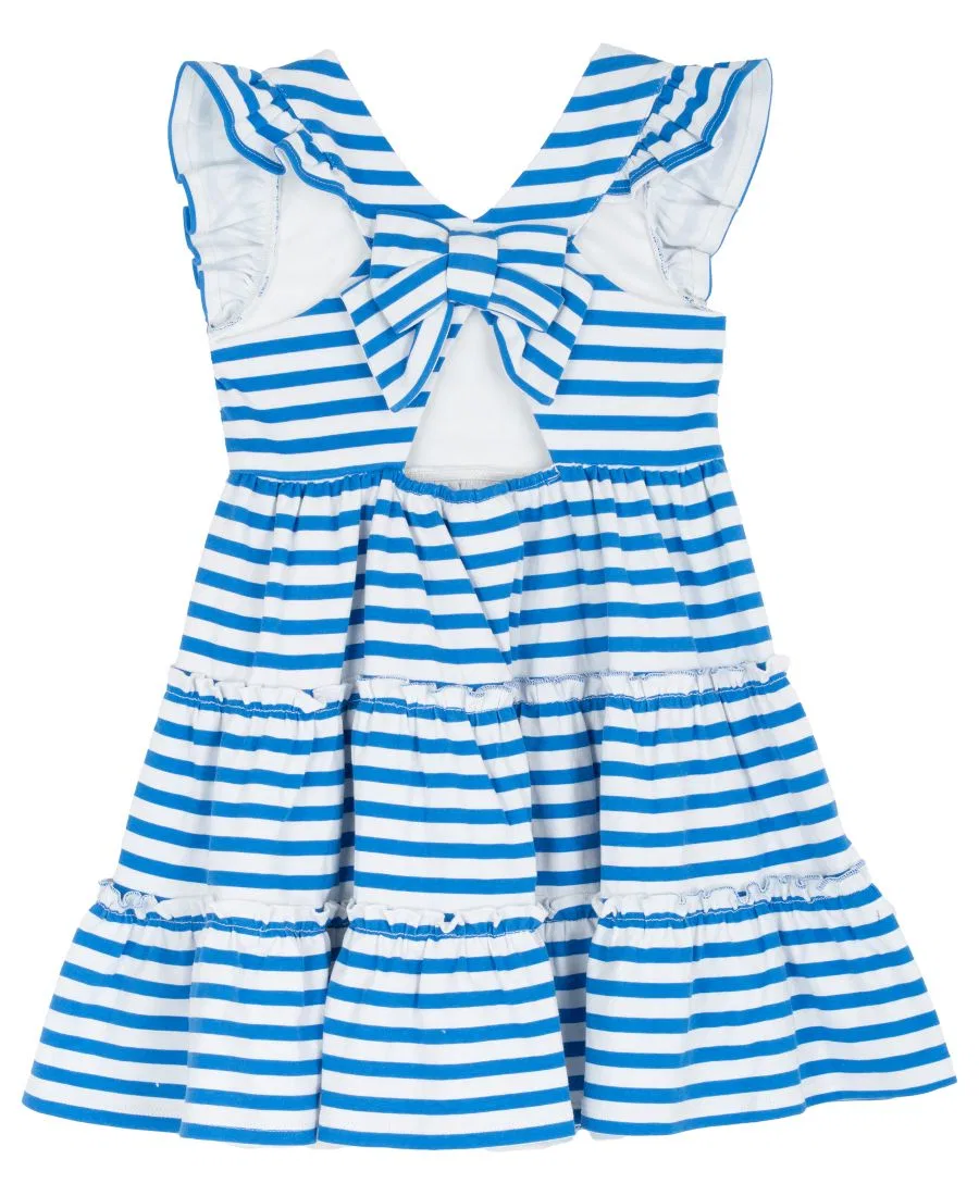 Платье из джерси с рукавами-воланами и ярусной юбкой, модель Girls' 2T-6X Jersey Knit Stripe Flutter Sleeve Tiered Dress Rare Editions, Blue — фото 2