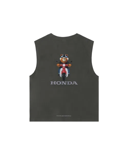 Детская футболка без рукавов с принтом Kids Honda Bear Super Cub Motorcycle PHYPS MOTORCYCLE, Charcoal — фото 4