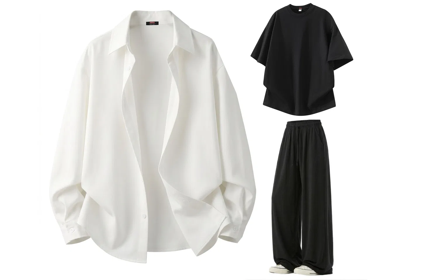 Детский комплект из рубашки, футболки и брюк BALENO, White Shirt Black T-Shirt Black Pants