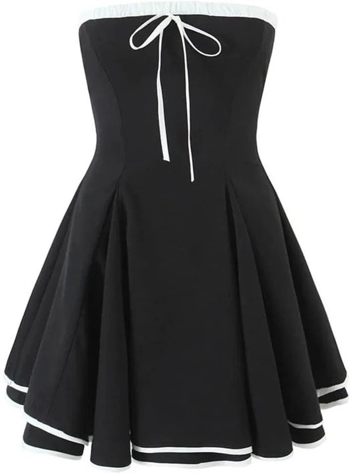 Женское платье-корсет с бантом Slash Neck Back Zipper Contrast Color, Black