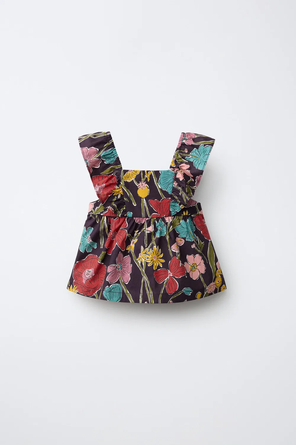 Топ с цветочным принтом, изготовленный из ткани Liberty. ZARA, Aubergine