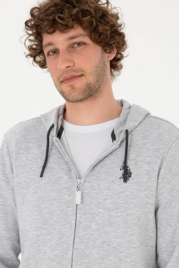 Мужской кардиган с капюшоном на молнии U.S. Polo Assn., Light Gray — фото 2