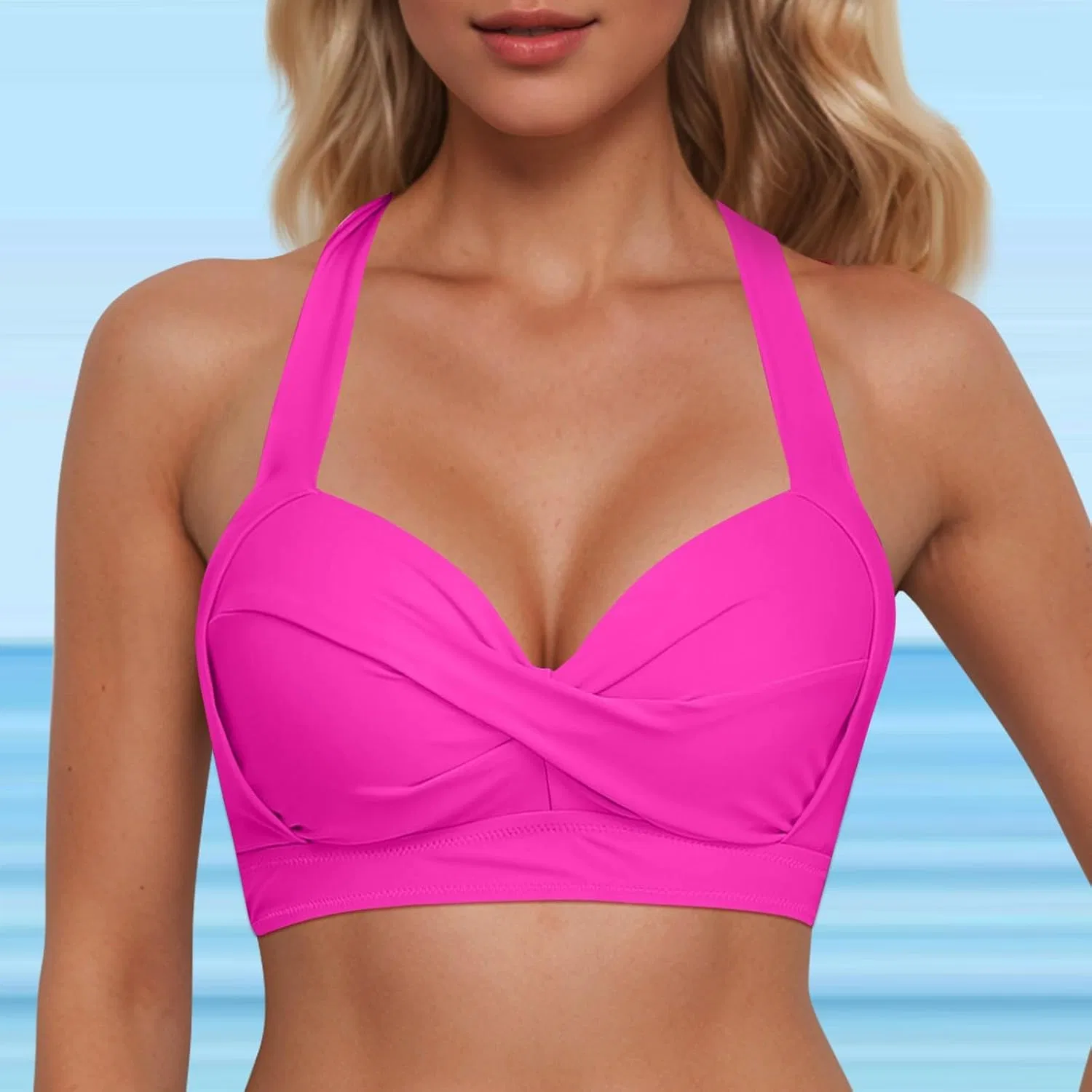 Женский танкини-топ с вырезом и закруткой, Hot Pink — фото 2