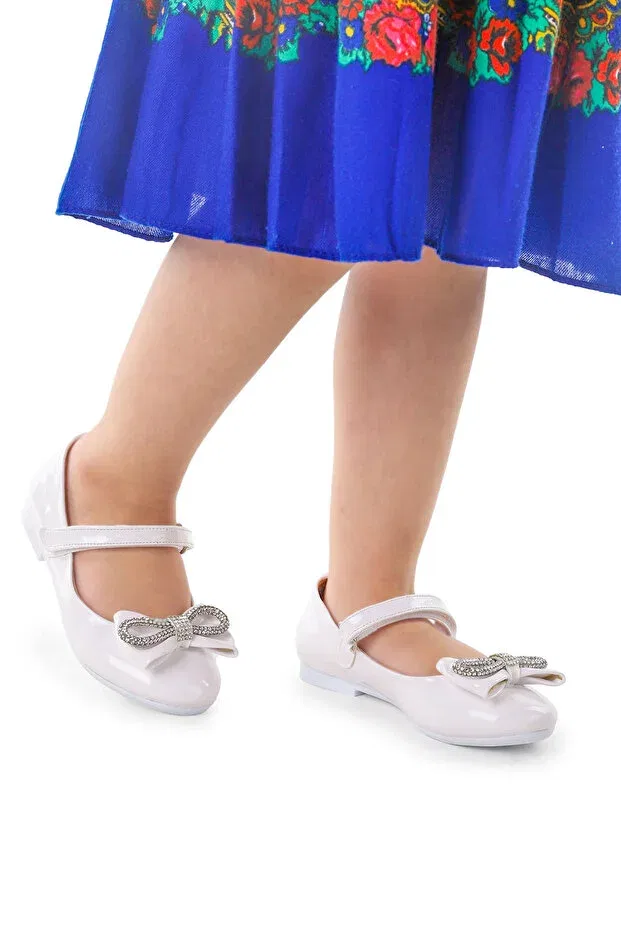 Детские балетки для девочек с бантом Kiko Kids, White