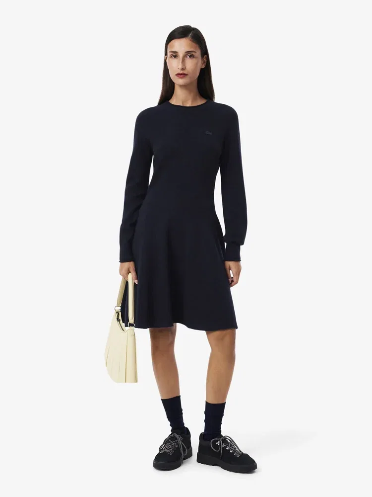 Платье мини LACOSTE Wool, Fit and Flare, Черное