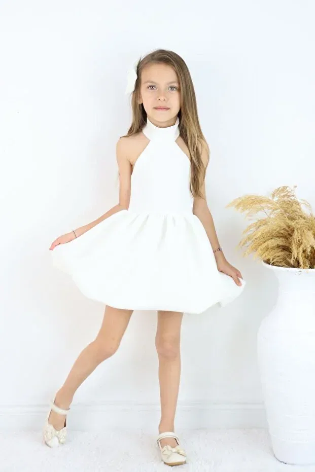 Детское платье для девочек с принтом Special Day Balloon Skirt with Bow Detail Star Gogo Kids, Ecru — фото 4