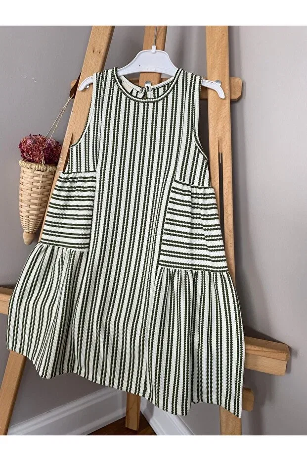 Детское платье для девочек с принтом Aden green striped soft flowy casual basic girl's dress Baby, Khaki