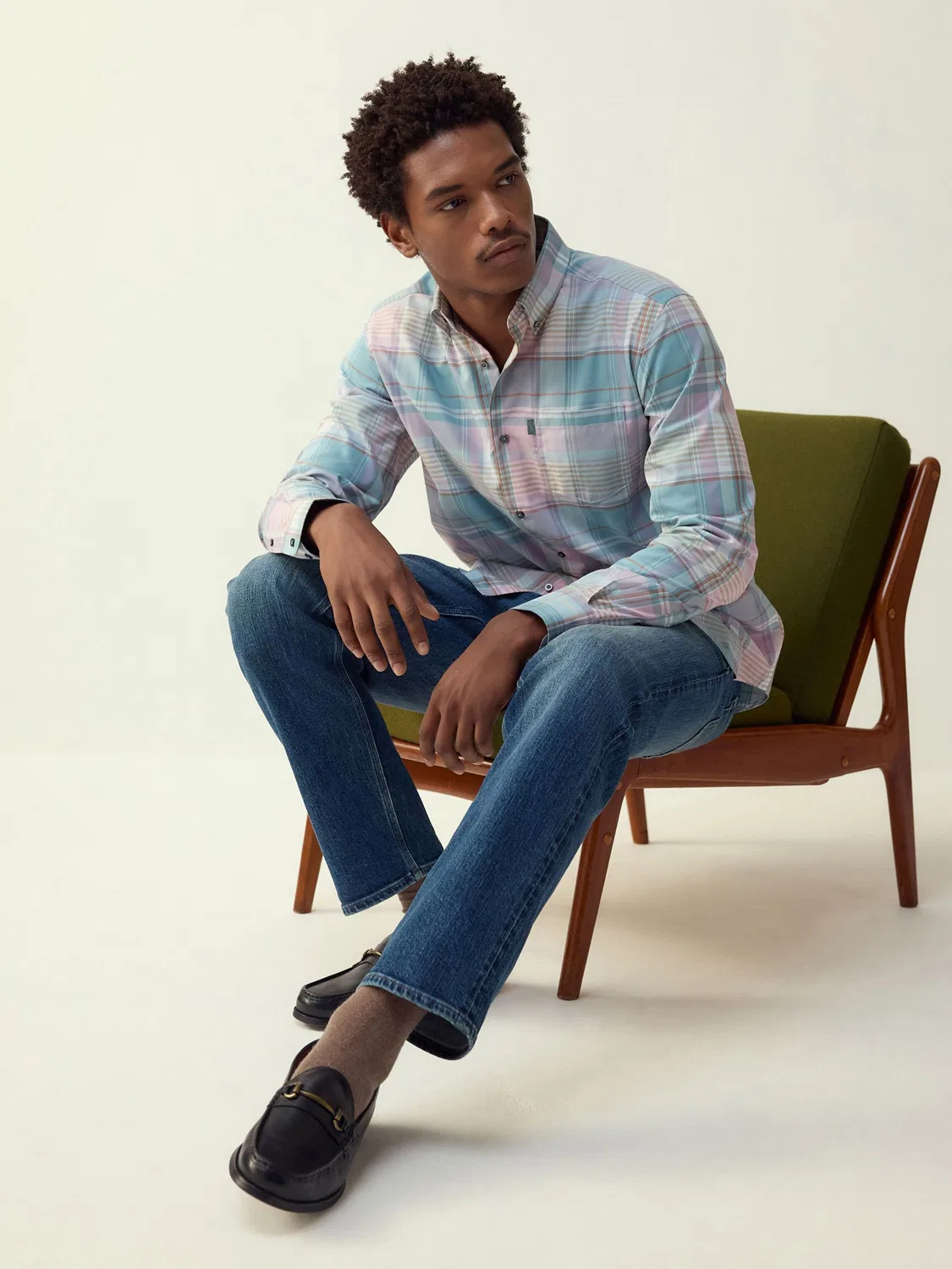 Рубашка оксфордская с принтом, Teal Blue/Pink Madras Check Next — фото 2