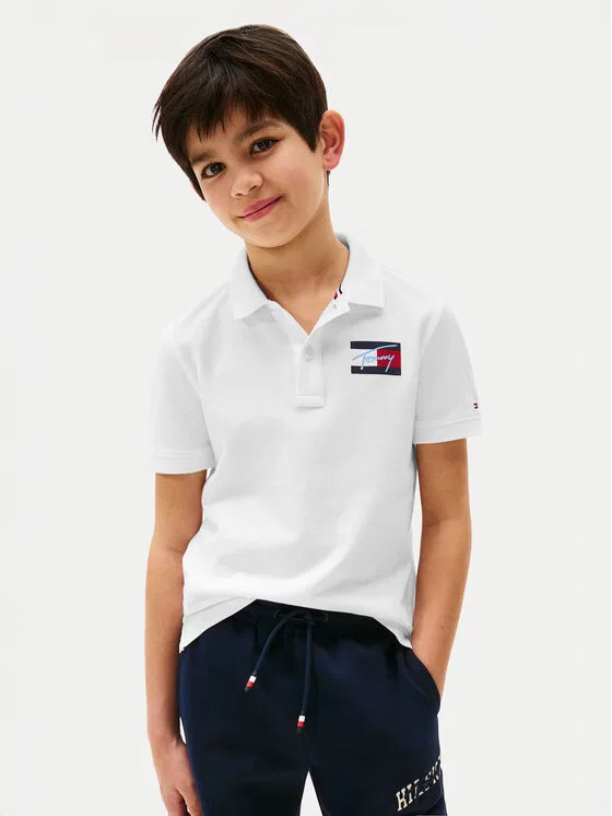 Поло regular fit Script Flag Logo Tommy Hilfiger, белый