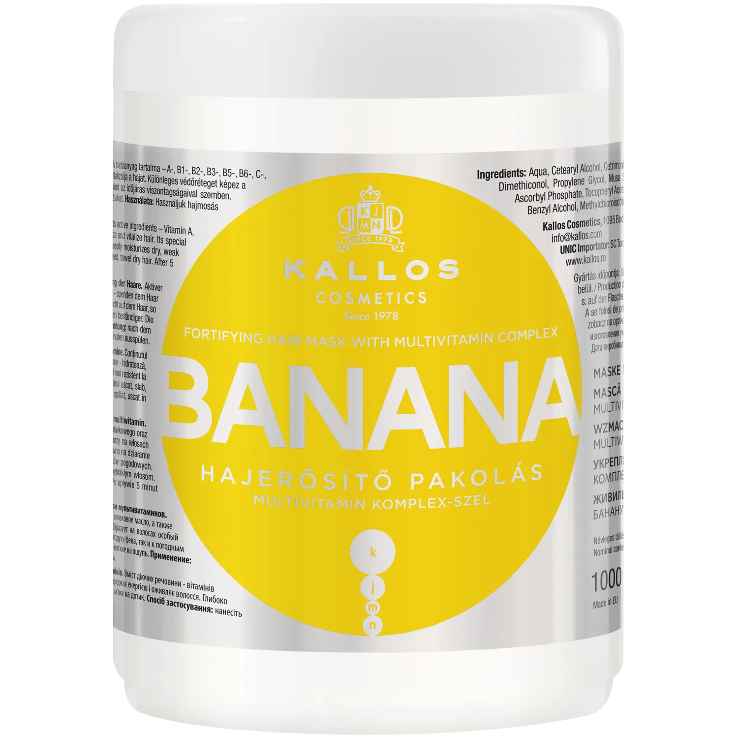 

Kallos Banana укрепляющая маска для всех типов волос, 1000 мл