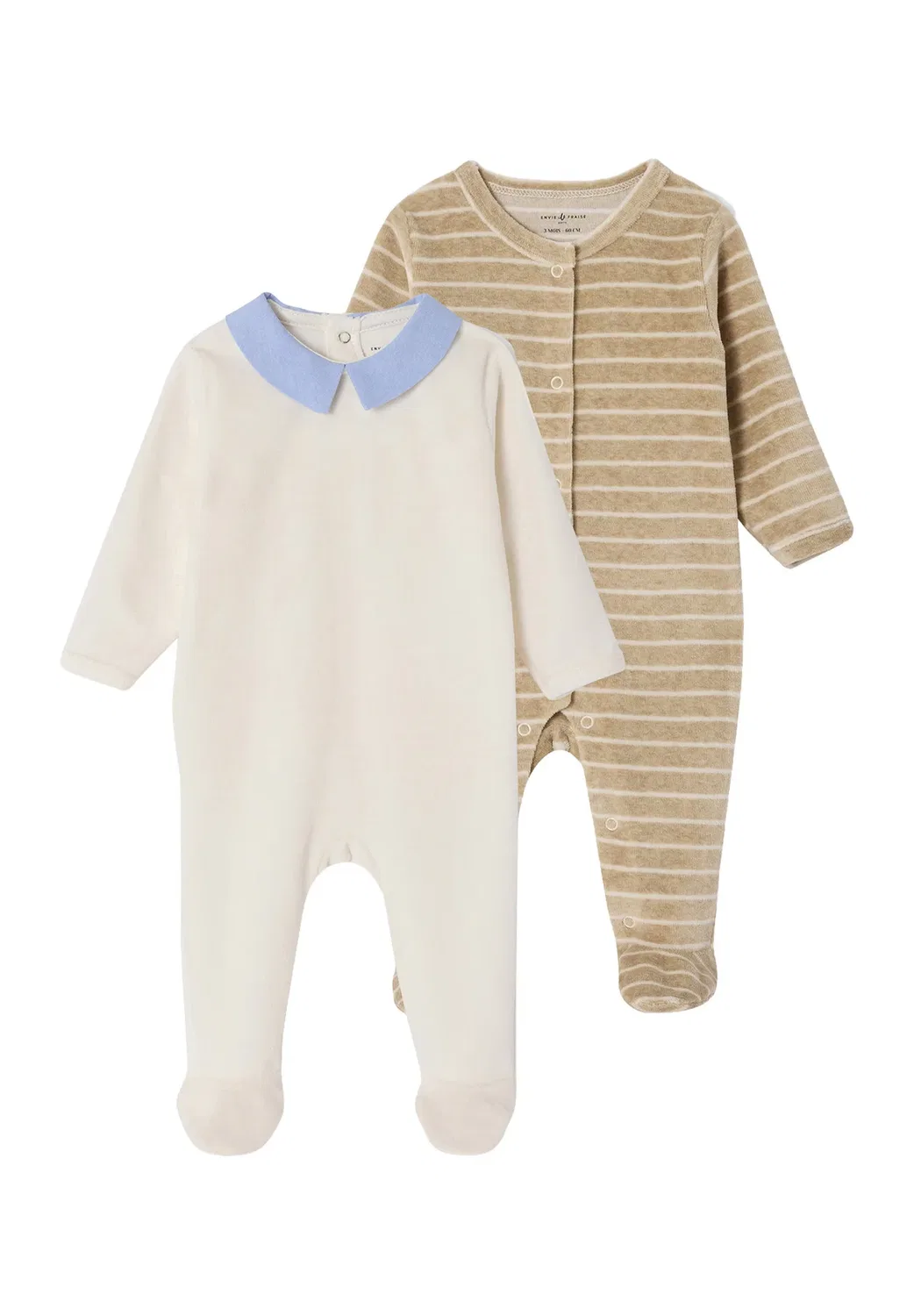 2Er-Pack baby samt-schlafanzüge mit fuss унисекс - костюм для сна Envie De Fraise, Wollweiß