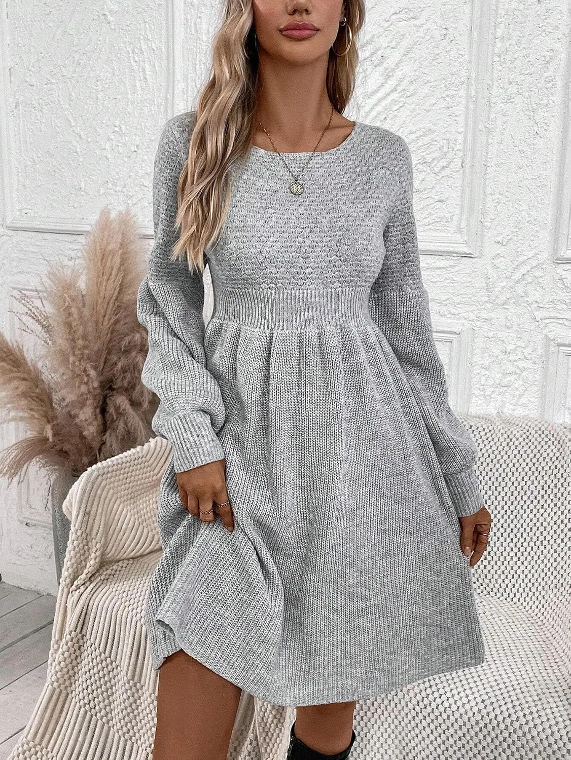 Женское платье-свитер с цветовой блокировкой, Light Grey — фото 4