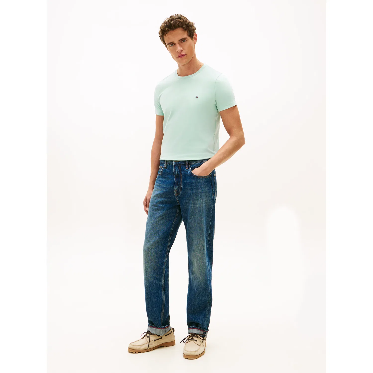 Мужская хлопковая футболка slim fit Tommy Hilfiger, Mint — фото 3
