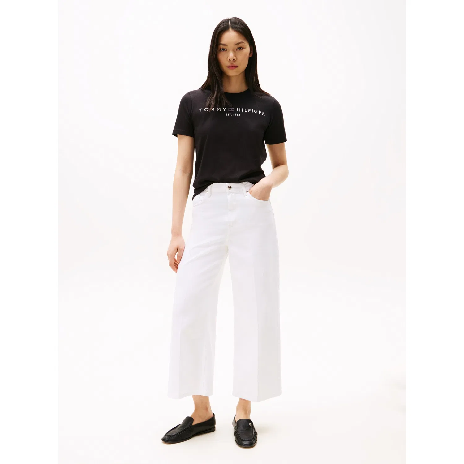 Женская хлопковая футболка с коротким рукавом Tommy Hilfiger, Black — фото 4