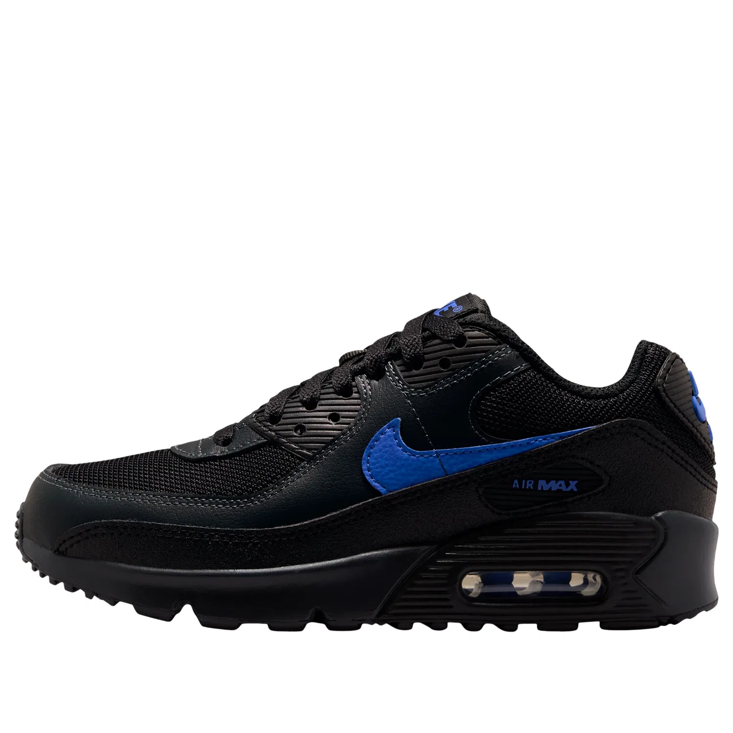 Детские кроссовки с сетчатым верхом Air Max 90 'Black Dark Smoke Grey' Nike, Black/Dark Smoke Grey/Racer Blue
